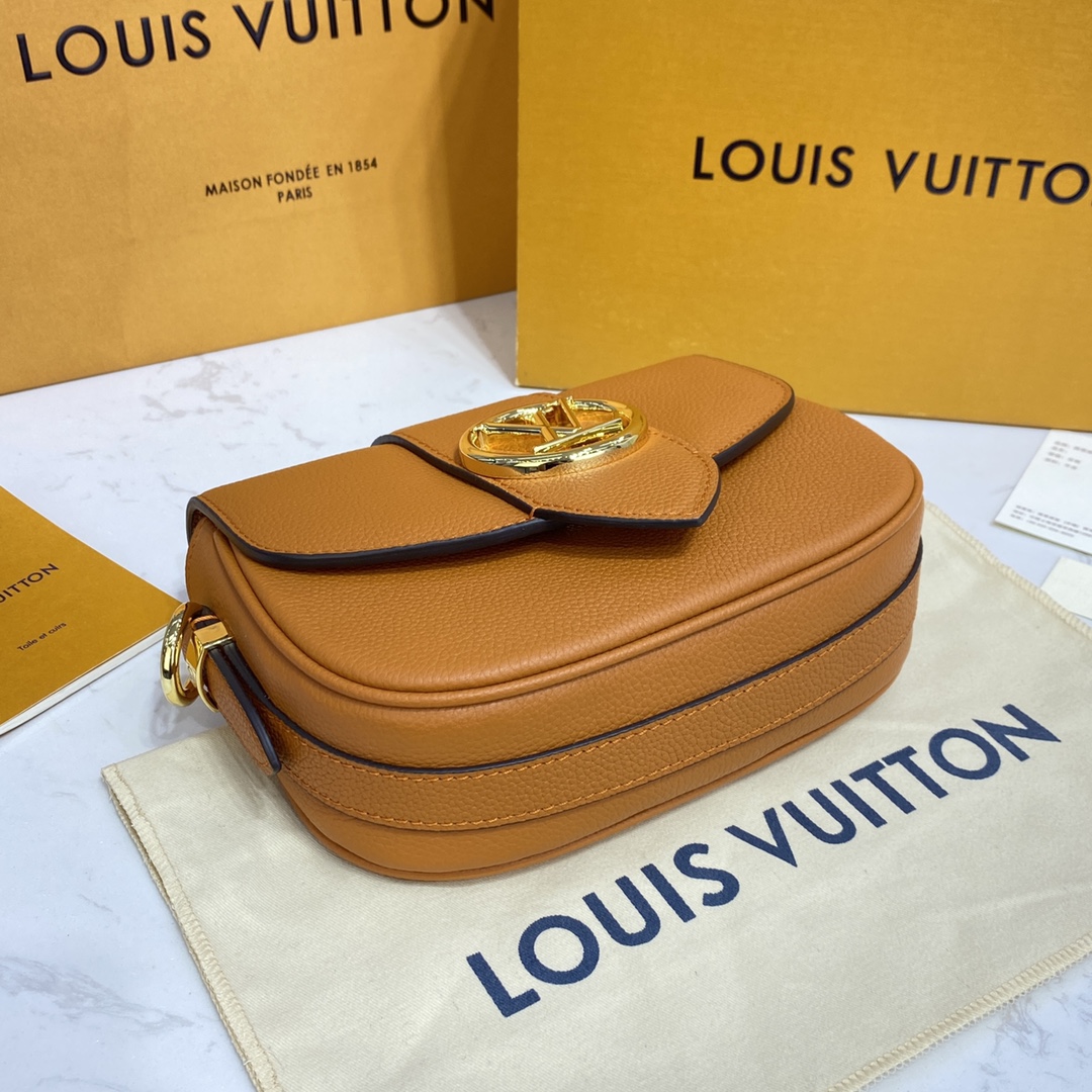 Louis Vuitton LV PONT 9 SOFT MM Grained Leather Shoudler Bag M58968 Golden Siena